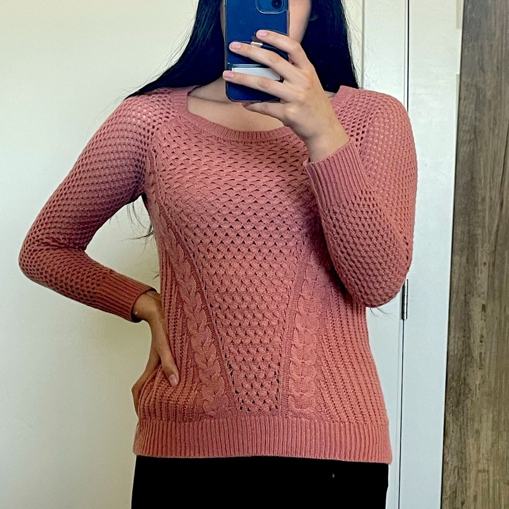 Dusty Pink Knit Scoop Neck Sweater Size Small